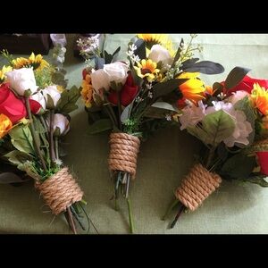 Rustic Floral Bouquets with Red, White, and Yellow Flowers